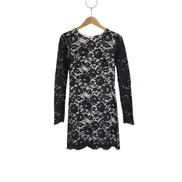 Theory | Dresses | Theory Galician Marique Black Lace White Silk Lined Long  Sleeve Dress Size 6 | Poshmark